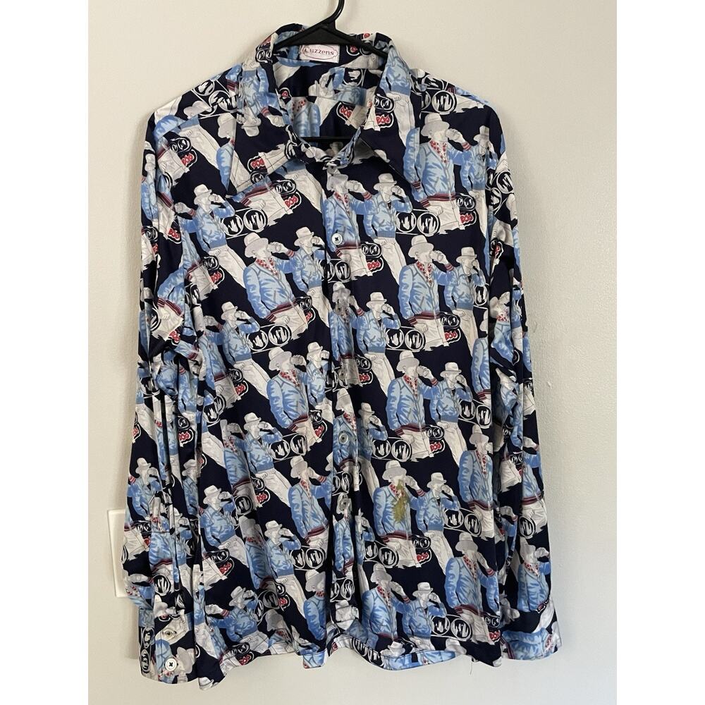 Vintage Nylon 70's Retro James Dean Art Print Disco Shirt Cuzzens Sz XL Italy